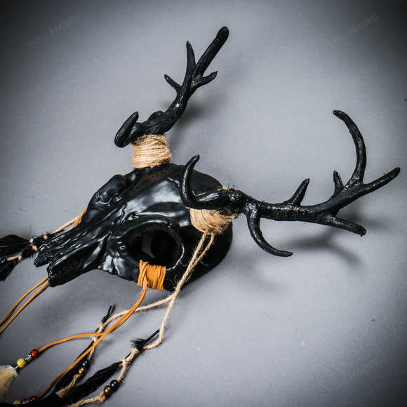 Antelope Devil Deer Horn Skull Ghost Masquerade Mask - Black - Picture 4 of 8